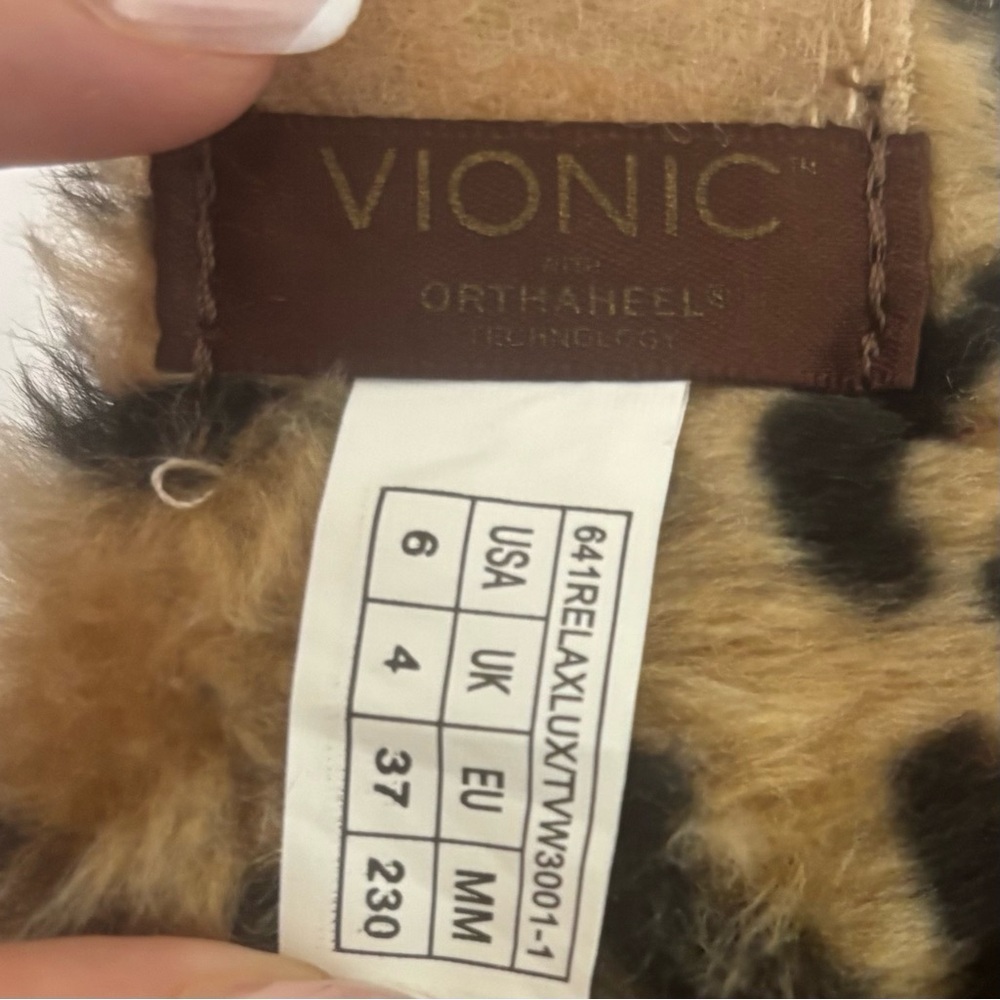 Vionic Orthaheel Relax Luxe Leopard Faux Fur Orthopedic adjustable Slippers Sz 6 - Picture 7 of 15